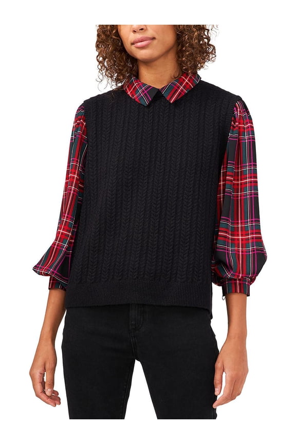 Womens Cable Knit 2-For-1 Pullover Sweater