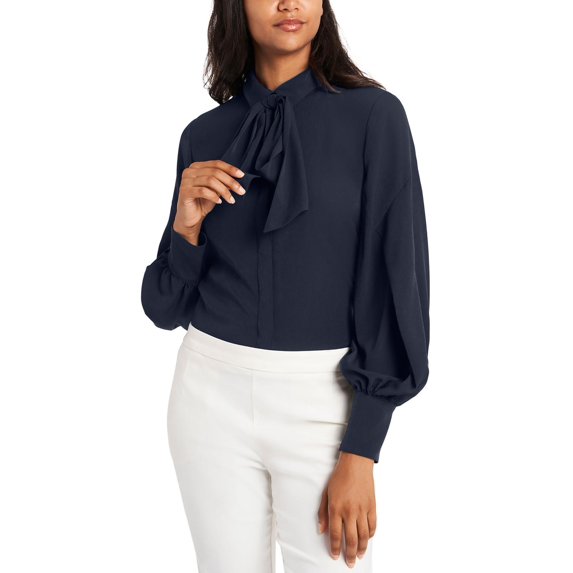 Riley & Rae Womens Camille Tie Neck Work Blouse