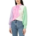 thumbnail image 1 of Riley Rae Womens Colorblocked Tie Neck Button-Down Top Azalea Pink2XS, 1 of 2