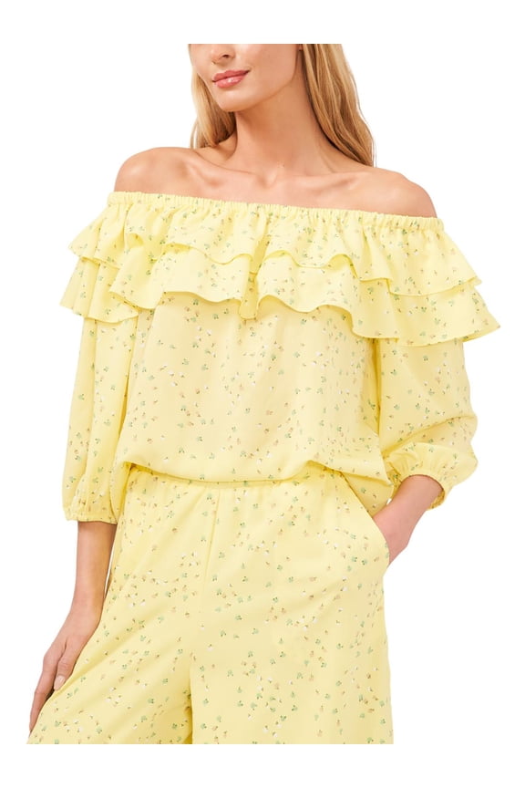 Riley Rae Three Quarter Sleeve Ditsy Floral Tiered Blouse Ditsy Flo Daffodil L