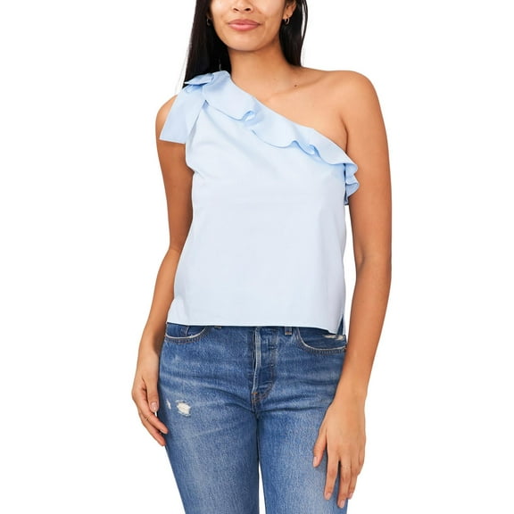 Riley Rae Womens One Shoulder Bow Blouse Clear Sky M