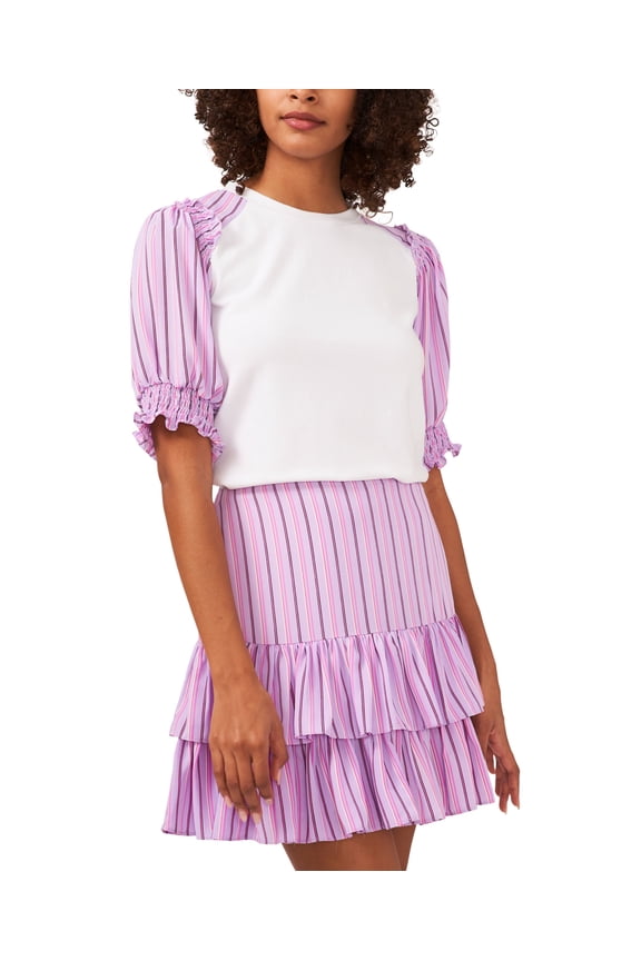 Riley Rae Womens Mixed Media Ruffled Shirt Ultra White L