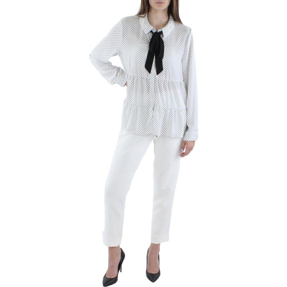 Riley & Rae Womens Polka-Dot Tie-Neck Button-Down Top