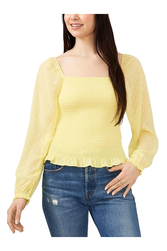 Womens Ruched Square-Neck Pullover Top