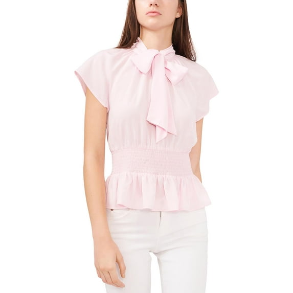 Riley & Rae Womens Ruched Tie-Neck Peplum Top