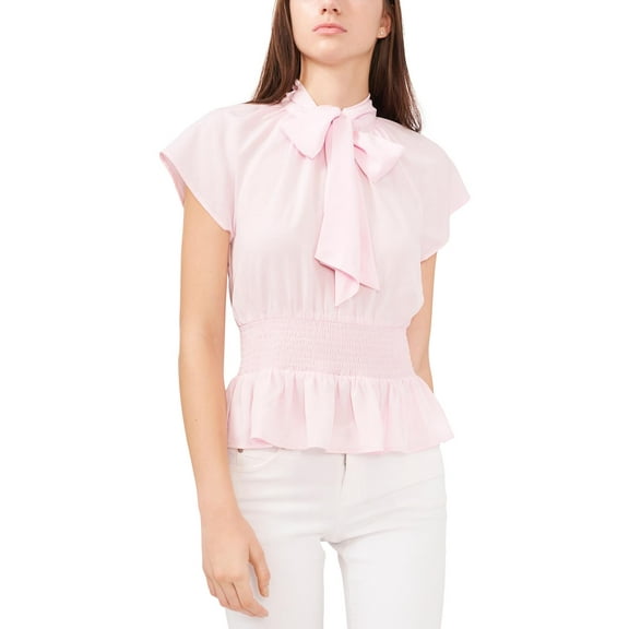 Riley & Rae Womens Ruched Tie-Neck Peplum Top