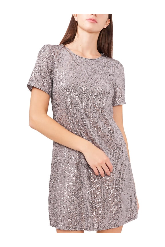 Womens Sequined Mini Shift Dress