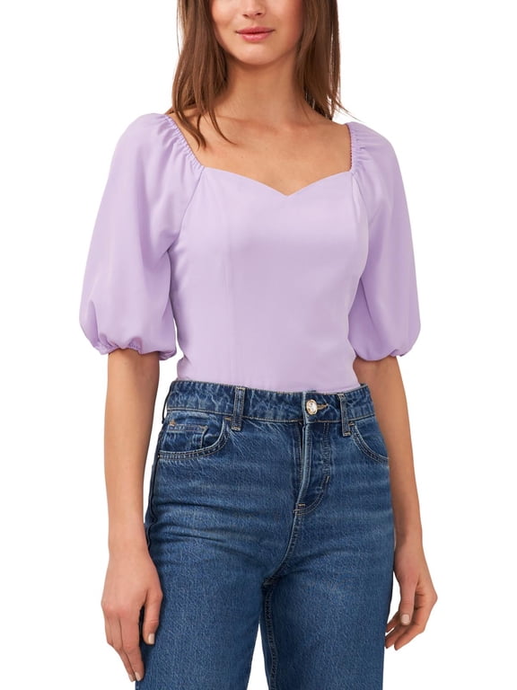 Riley Rae Womens Puff Sleeve Top Lilac Petal M