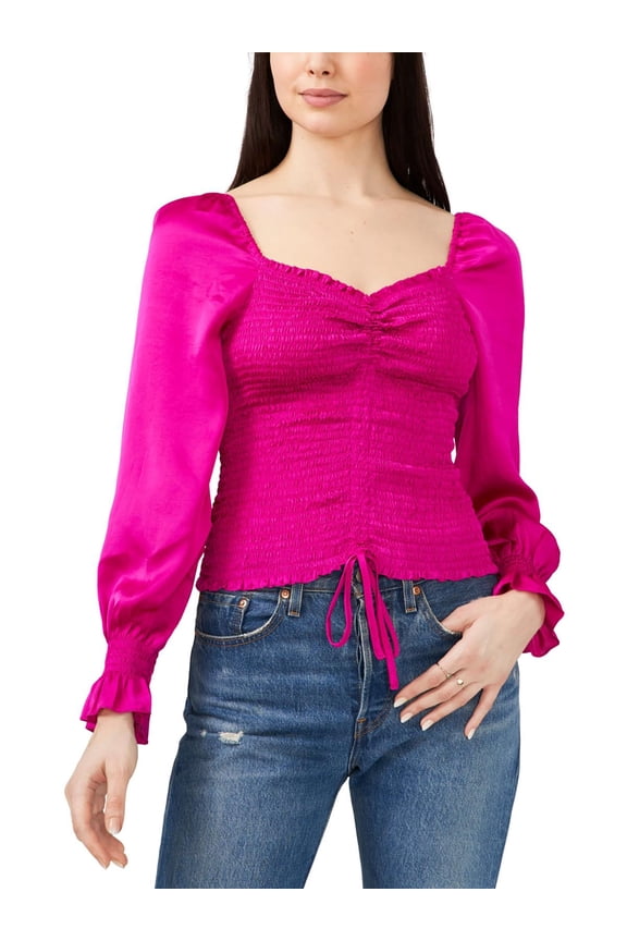Womens Tie Front Smocked Pullover Top