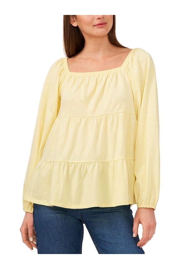 Womens Tiered Square-Neck Pullover Top