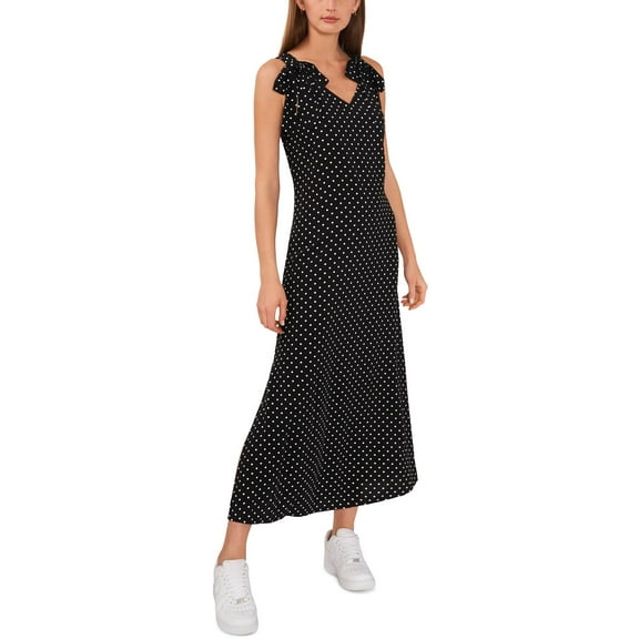 Riley Rae Womens Tied Shoulder Polka Dot Maxi Dress Rich Black XS