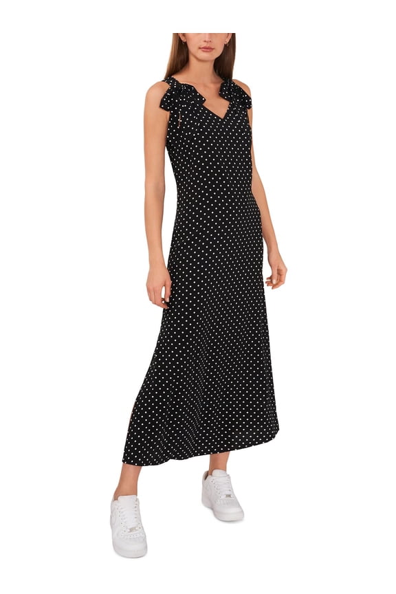 Riley Rae Womens Tied Shoulder Polka Dot Maxi Dress Rich Black XS