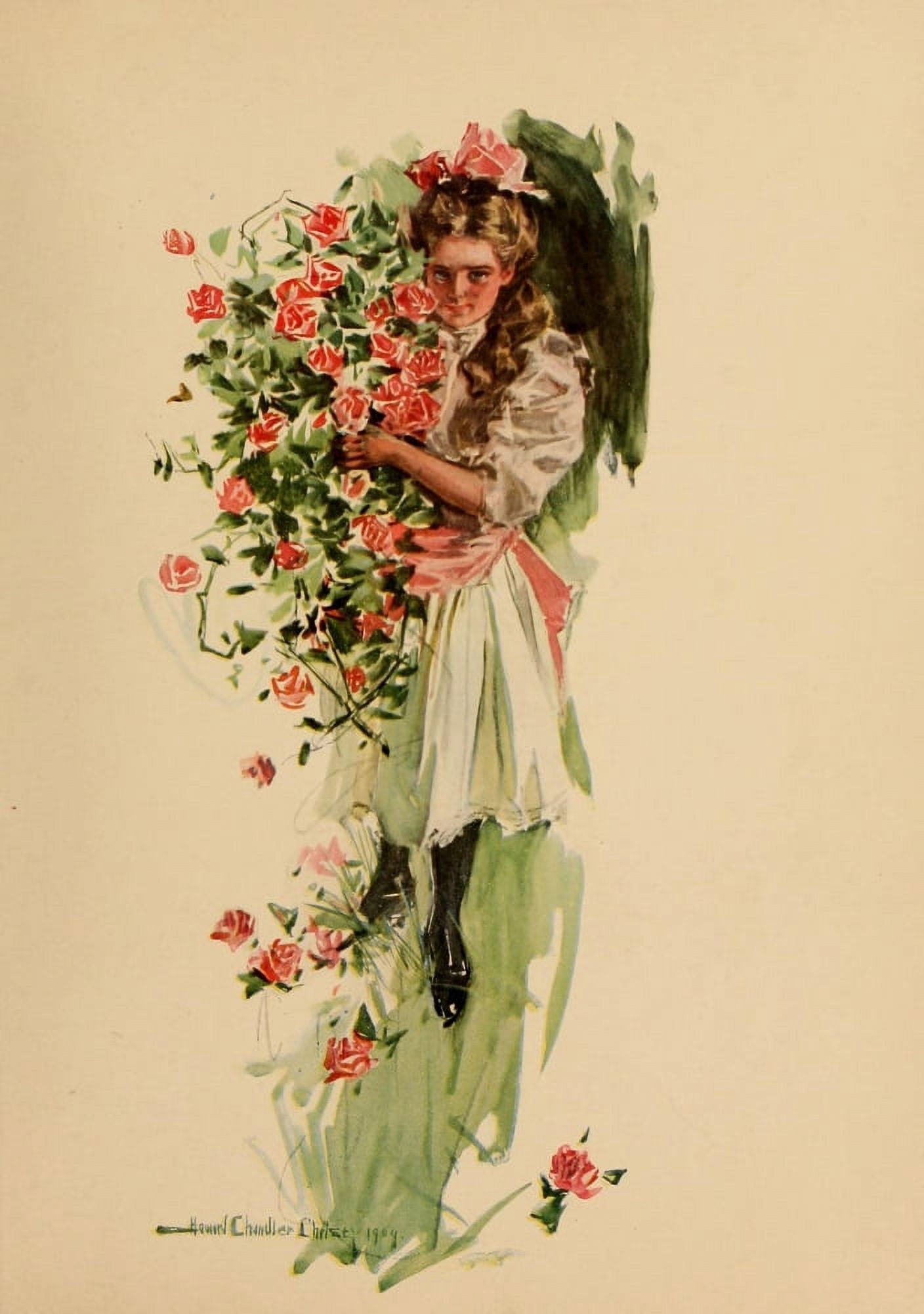 Riley Roses 1909 Hiding in the roses Canvas Art - Howard Chandler Christy (24 x 36)