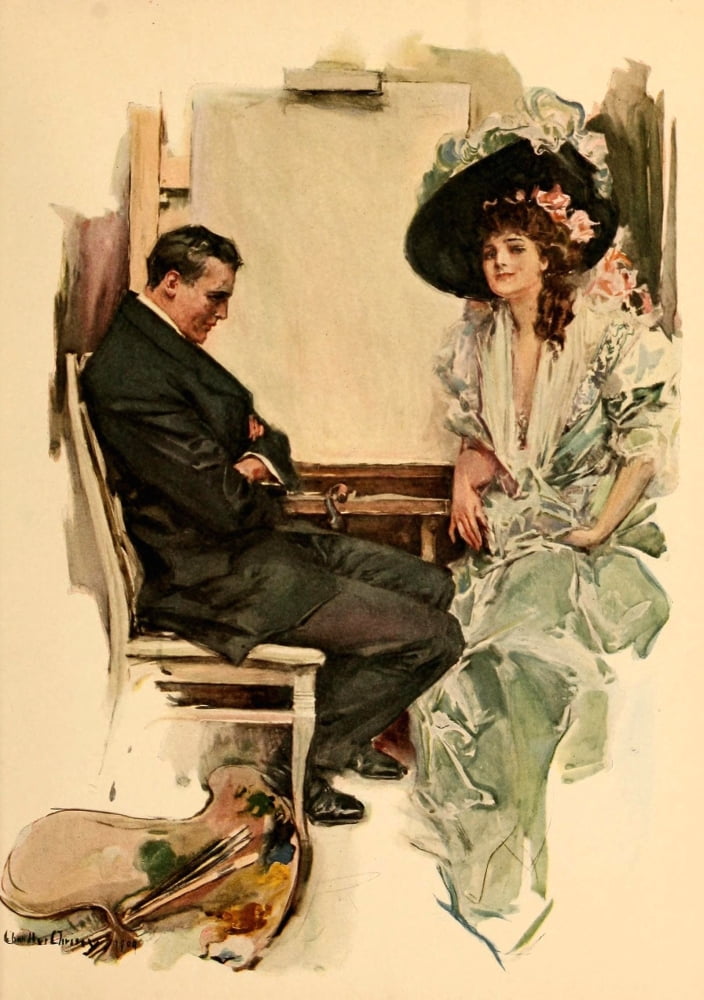 Riley Roses 1909 Sitting for a portrait Canvas Art - Howard Chandler Christy (18 x 24)