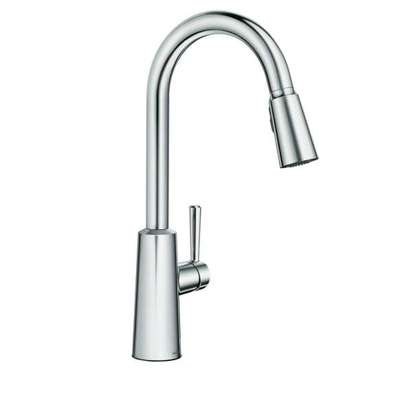 Moen Riley Chrome One-Handle Pulldown Kitchen Faucet Featuring Power Boost for a Faster Clean and Reflex Docking System for the Spray Head, Modern Kitchen Sink Faucet