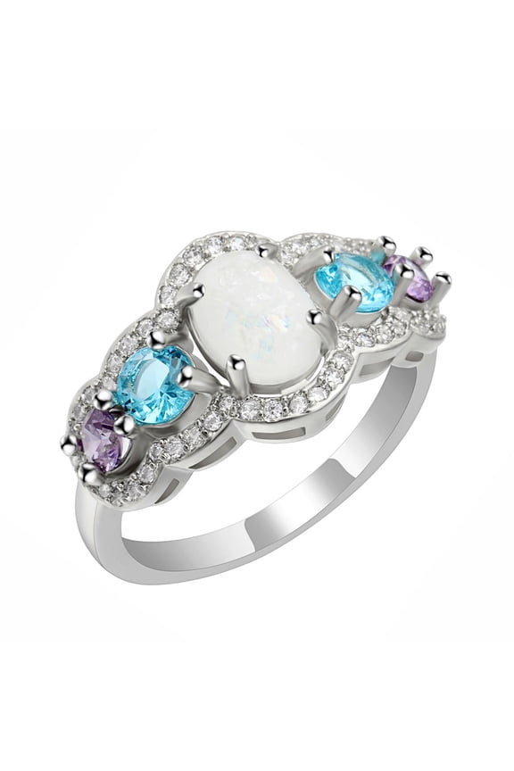 Riley Statement Ring White Fire Opal Purple Blue Cz Womens Ginger Lyne Collection