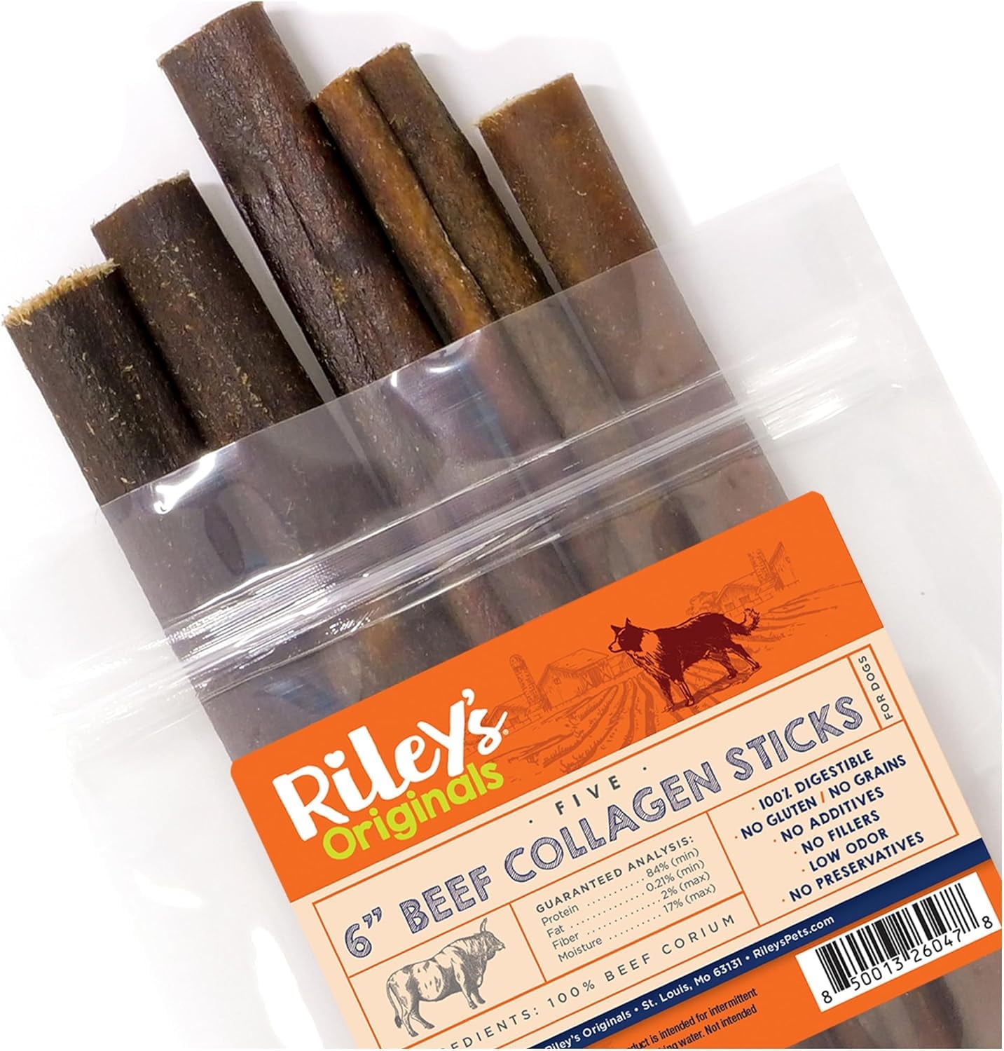 Riley's 12 Inch Beef Collagen Sticks for Dogs, Collagen Chews for Dogs