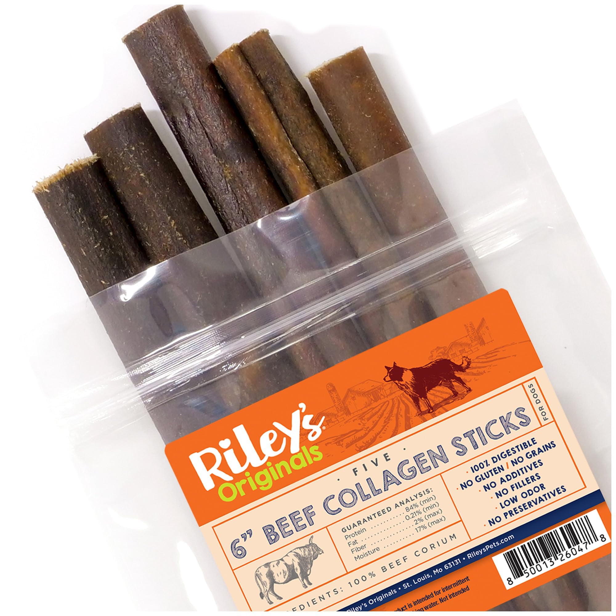 Riley's 6 Inch Beef Collagen Sticks for Dogs, Collagen Chews for Dogs