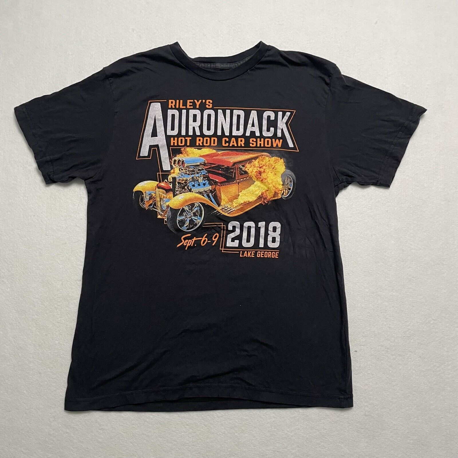 Riley's Adirondack Hot Rod Show 2018 Black T Shirt Size LARGE Lake