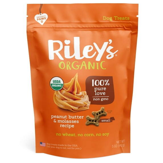 Riley's Peanut Butter & Molasses Recipe Biscuit Dog Treat, 5-oz bag, Small