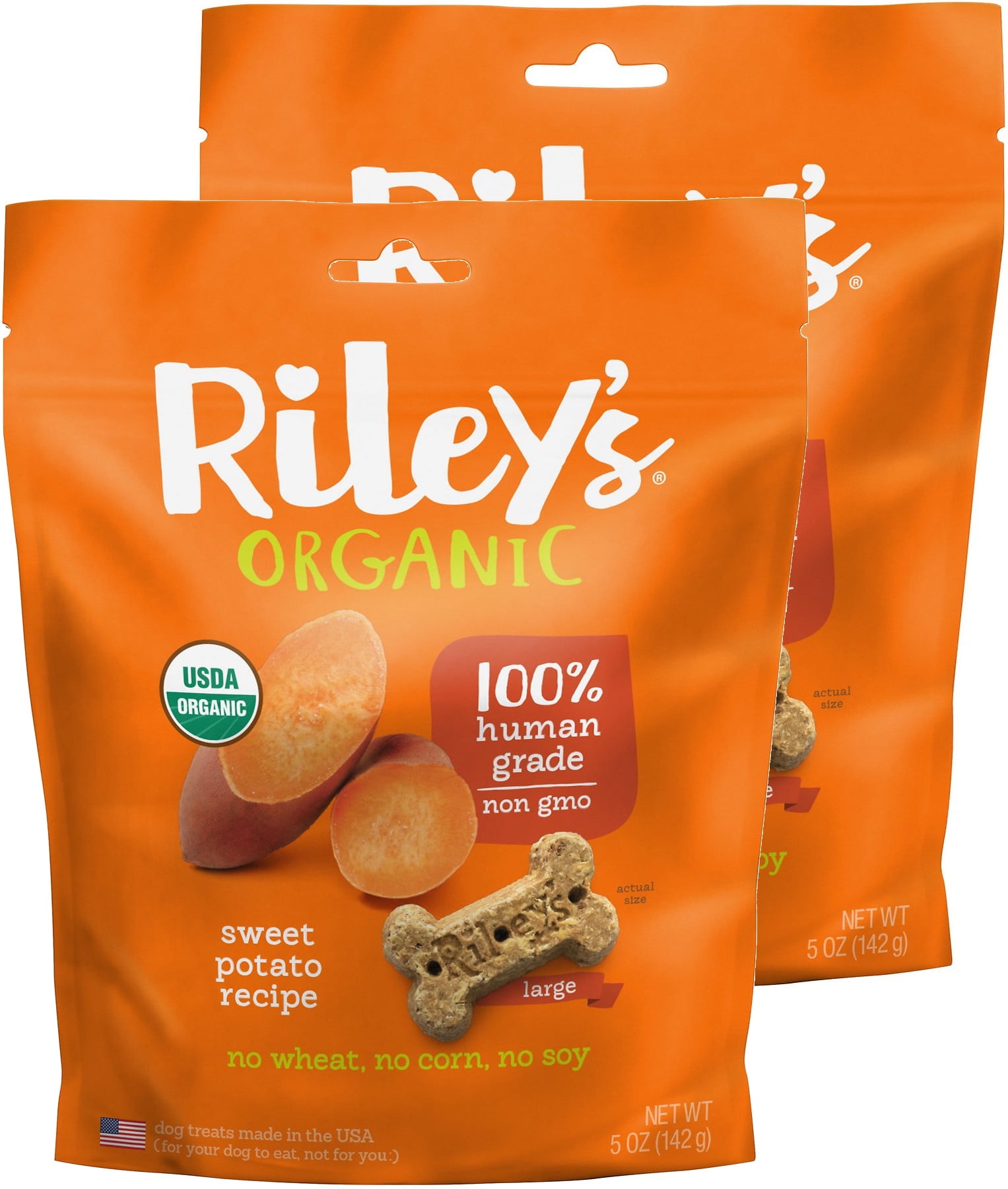 Riley's Organics Sweet Potato Large Bone Dog Treats 2 Pack 5 oz