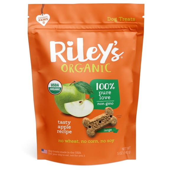 Riley's Organic Tasty Apple Bone Dog Biscuit Treats, 5-oz, Large