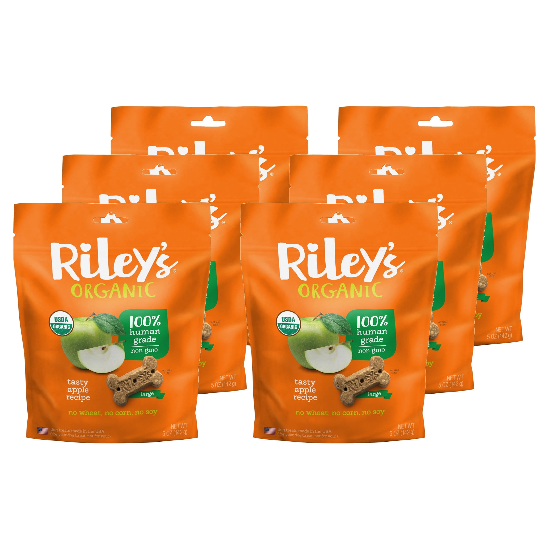 Riley's Organics Tasty Apple Large Bone Dog Treats 6 Pack 5 oz
