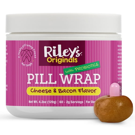 Riley's Pill Wrap for Dogs with Probiotics - Delicious Cheese & Bacon Flavored Pill Paste for Dogs - Wrap Pills, Capsules, Tablets in a Pocket or Pouch to Mask The Taste & Make Pill Time Easy- 4.2 oz