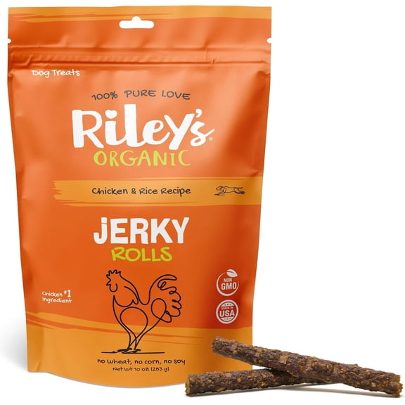 Riley's Rice & Chicken Jerky Dog Treats - Non-GMO, High Protein, All Natural Dog Chews - Training Treats for Small & Large Dogs - Easy to Break into Bite-Sized Pieces - 10oz