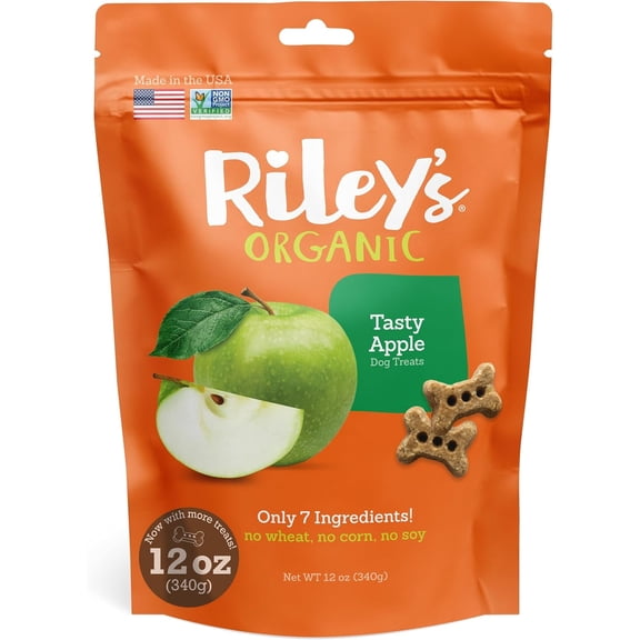Riley's Tasty Apple Dog Biscuits - Organic & Crunchy Dog Treats for Small Dogs - Apple Treats for Training & Reward - (12oz, Small)