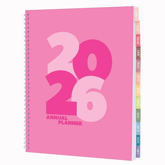 Rileys 2026 Planner, Agenda Planner With Weekly And Monthly View, Daily Agenda Book And Yearly Planners Calendar Book, Spiral Bound With Tabs, Notes, Goals And Holidays (Chunky, Pink, 8.5 x 11 in)