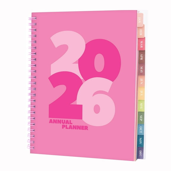 Rileys 2026 Planner, Agenda Planner With Weekly And Monthly View, Daily Agenda Book And Yearly Planners Calendar Book, Spiral Bound With Tabs, Notes, Goals And Holidays (Chunky, Pink, 8 x 6 in)