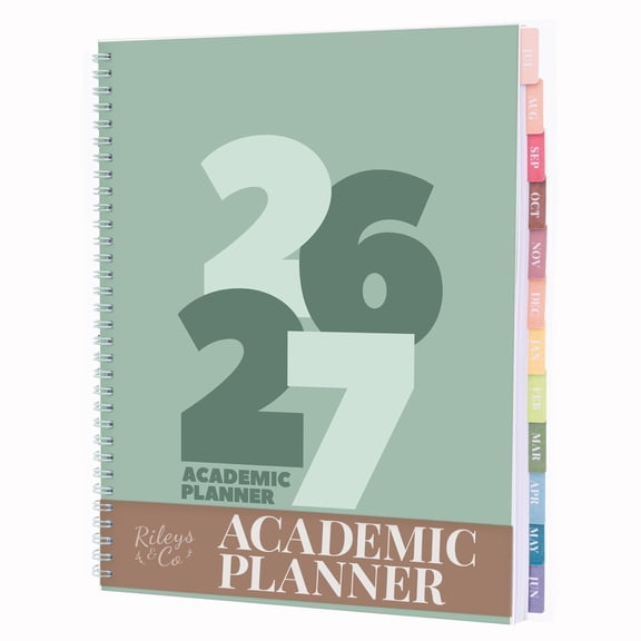 Rileys Academic Planner 2026-2027, Daily, Weekly & Monthly Planner, July 2026 - June 2027, Student Notes Pages, Twin-Wire Binding, Weekly Agenda for School & Work (8.5 x 11-Inches, Chunky, Green)