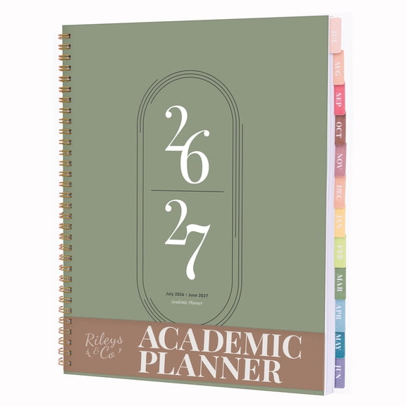 Rileys Academic Planner 2026-2027, Daily, Weekly & Monthly Planner, July 2026 - June 2027, Student Notes Pages, Twin-Wire Binding, Weekly Agenda for School & Work (8.5 x 11-Inches, Green)