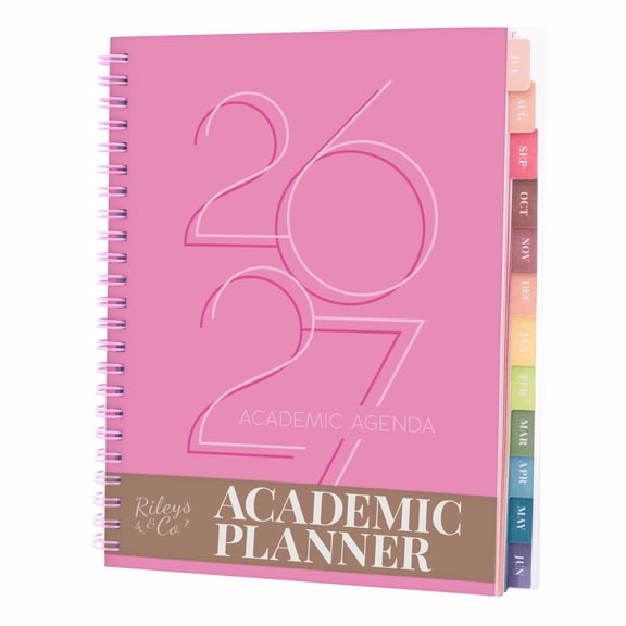 Rileys Academic Planner 2026-2027, Daily, Weekly & Monthly Planner, July 2026 - June 2027, Student Notes Pages, Twin-Wire Binding, Weekly Agenda for School & Work (8 x 6-Inches, Deco, Pink)
