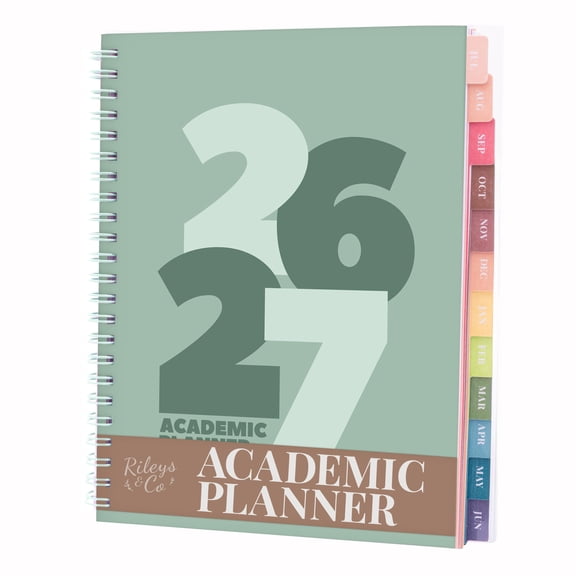 Rileys Academic Planner 2026-2027, Daily, Weekly & Monthly Planner, July 2026 - June 2027, Student Notes Pages, Twin-Wire Binding, Weekly Agenda for School & Work (8 x 6-Inches, Chunky, Green)