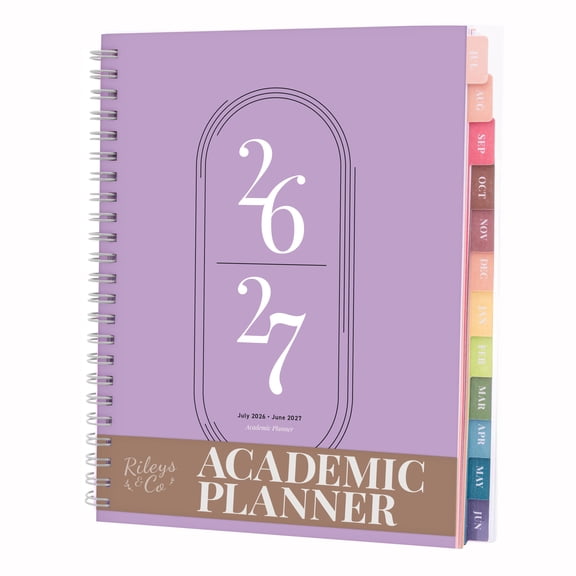 Rileys Academic Planner 2026-2027, Daily, Weekly & Monthly Planner, July 2026 - June 2027, Student Notes Pages, Twin-Wire Binding, Weekly Agenda for School & Work (8 x 6-Inches, Lilac)