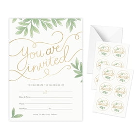 Rileys & Co 50 Pack Wedding Invitation Cards with Envelopes, Bonus Stickers Included, 5x7 inches (Cream)