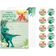 Rileys & Co. Party Invitation Cards with Envelopes and Bonus Stickers - 50 pcs -Dinosaur