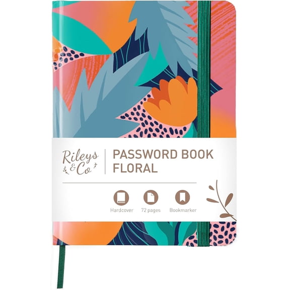 Rileys & Co. Password Book with Alphabetical Tabs, Password Keeper, Password Books 8x6 in (Floral)