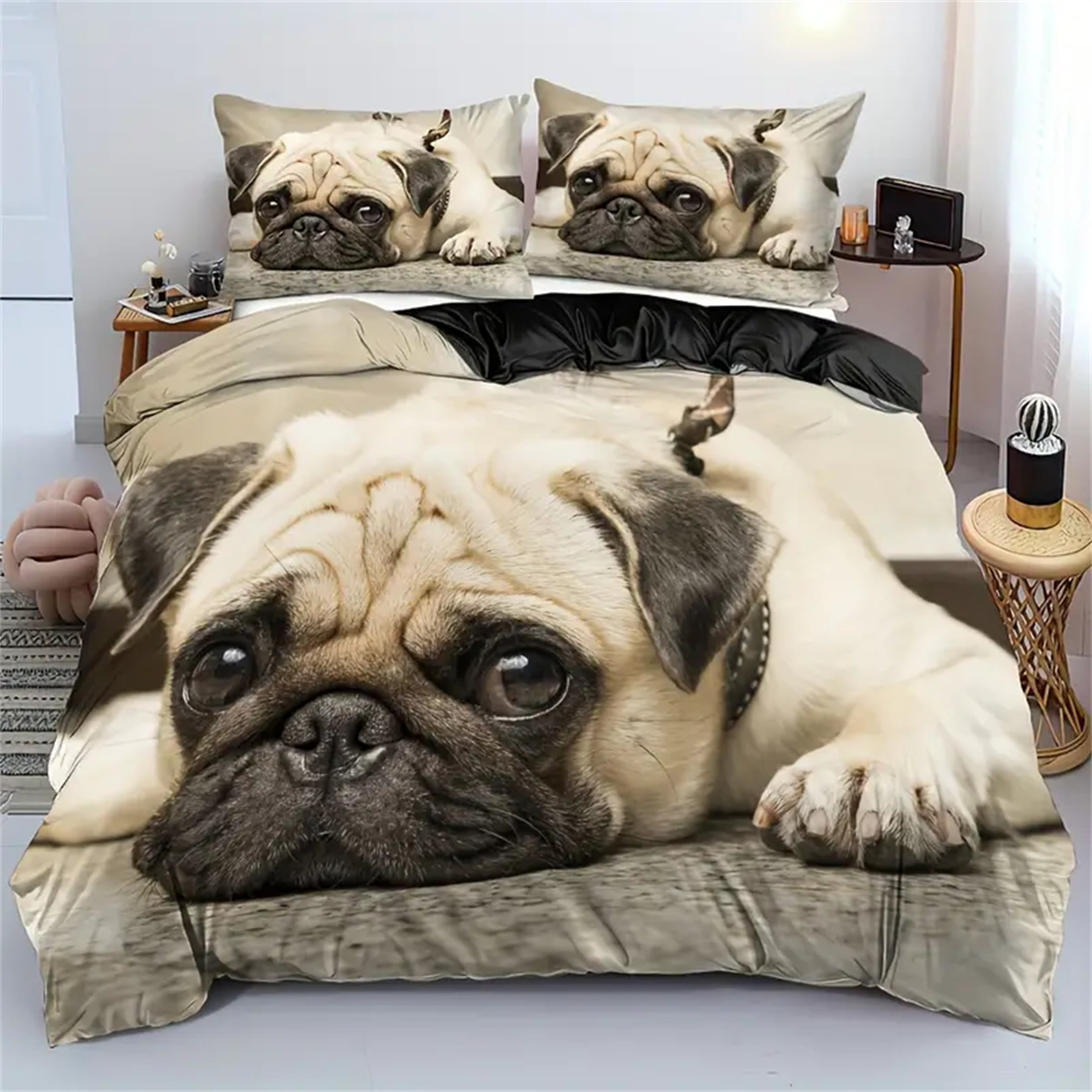 Rillbus 2/3 Pcs 3D Cute Dog Print Duvet Cover Set Children Pug Dog