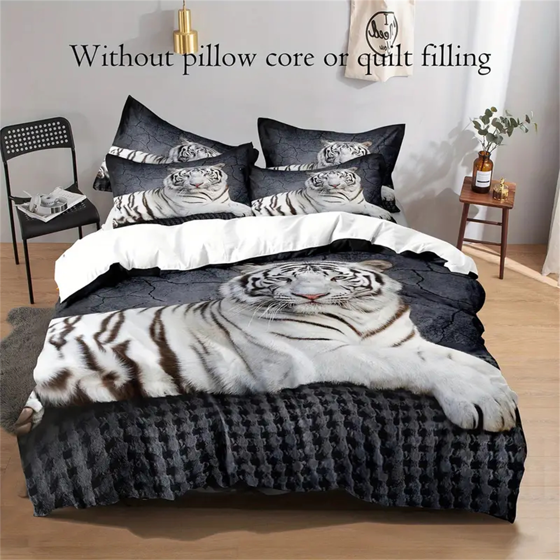 Rillbus Cool Duvet Cover Set Realistic White Tiger Pattern Soft