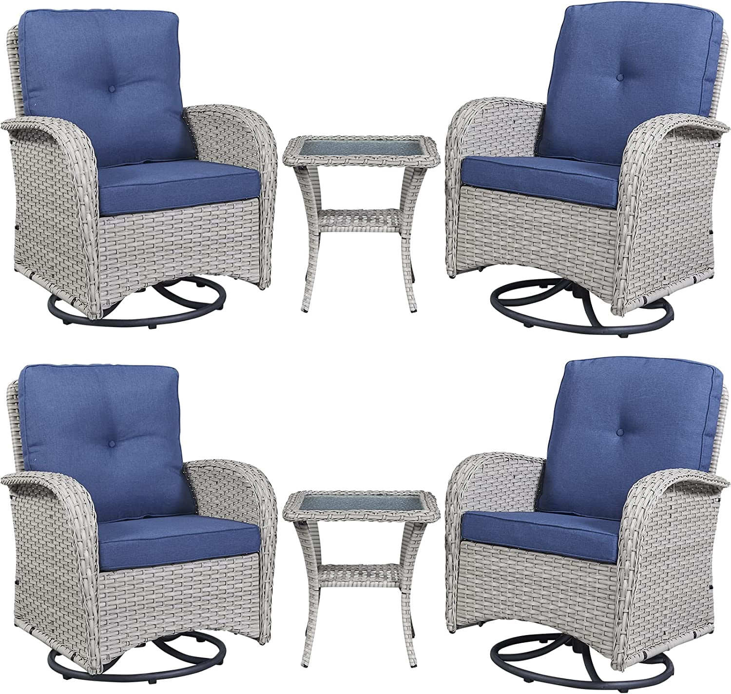 Rilyson Wicker Rocking Chair Swivel Chairs 3PC Rocker Outdoor