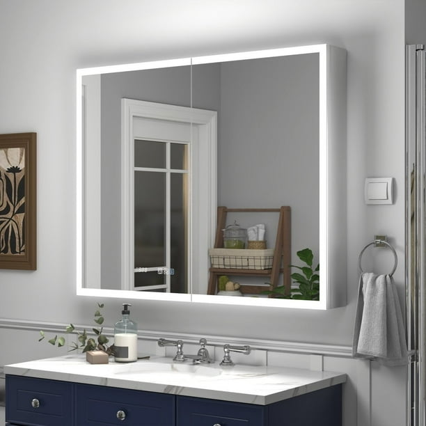 Rim 40x32 LED Lighted Medicine Cabinet Recessed Mirror Defogging USB Outlet Walmart Business Supplies