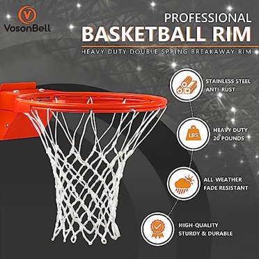18-Inch Solid Basketball Rim - Heavy Duty Breakaway Wall Mount With All-Weather Net