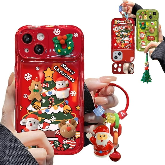 RimdGhov Christmas Tree Pendant Flip Mirror Phone Case - Compatible with iPhone 17/16/15/14/13/12/11 Series (Red, for iPhone 16 Pro Max)