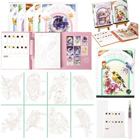 RimdGhov Creative Watercolor Kit, 3-Fold Water Color Painting Book with Embedded Paints, Portable DIY Stress-Relief Watercolor Kit for Beginners and Adults