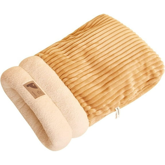 RimdGhov Indoor Cat Sleeping Bag - Soft Plush Cat Sack, Self-Warming Cat Cave Bed, Pet Cuddle Bag for Kittens & Puppies (Brown, Large: 21" x 17.7")