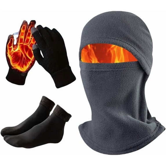 RimdGhov Ski Mask and Gloves Set, 3-in-1 Winter Windproof Mask with Warm Knitted Balaclava, Touchscreen Gloves & Thermal Socks, Unisex 3-Piece Warm Set for Outdoor