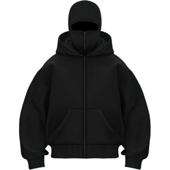 RimdGhov Unisex Balaclava Hoodie - 2-in-1 Double-Layer Zip Jacket with Built-in Ski Mask, Windproof Warm Winter Outerwear